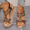 Women's Wide Width Bohemian Sandals, Beaded Wedge Heel Platform Shoes, Ethnic Style Summer Mules for Women