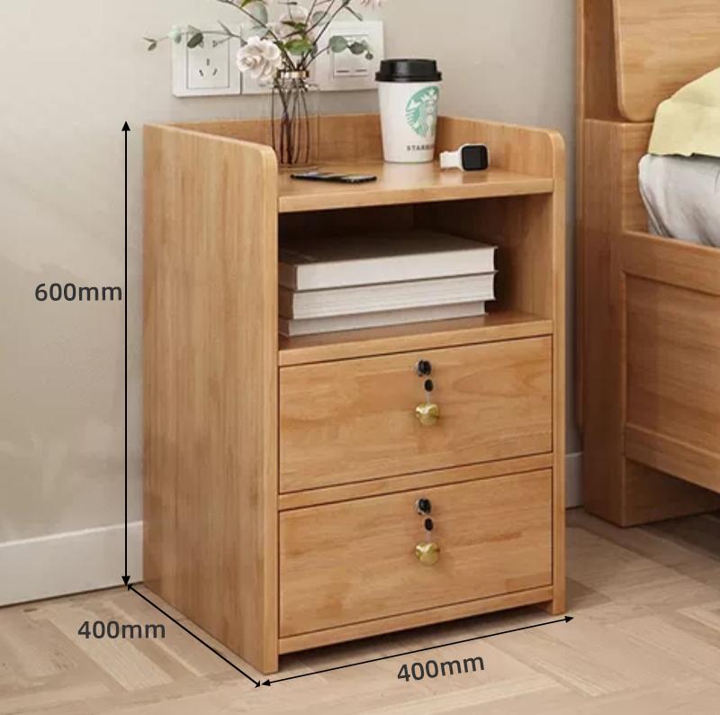 Solid Wood Locking Nightstand, Compact Slim Bedside Cabinet, Modern Minimalist Storage Organizer, Narrow Gap Bedroom Furniture