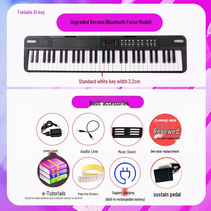 Rechargeable 88-Key Foldable Digital Piano: Bluetooth & MIDI, Perfect for Beginners & Kids