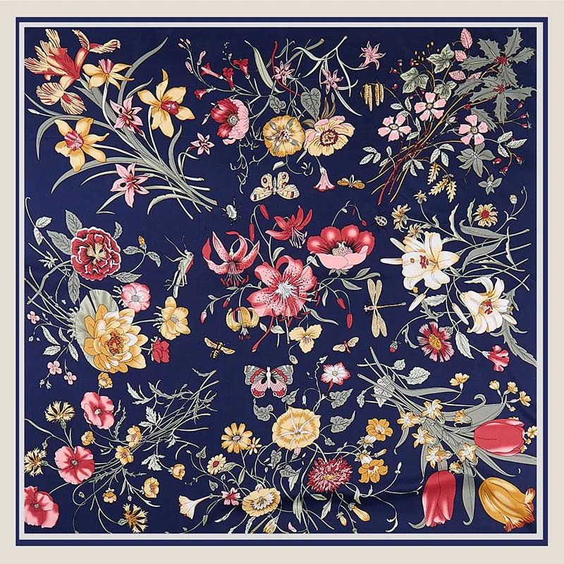 Lenço Mulheres Xales Grandes Estampa Jardim dos Fundos Estolas Lenço Quadrado Lenço de Luxo Hijab Lenços Femininos 130Cm