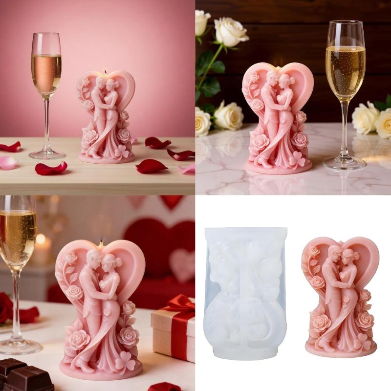 Candle Mould For Wedding Decorations Featuring 3D Loving Couple Figure In Food Grade Silicone