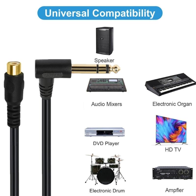 Instrument Cable Double Shielding Strong Right Angle Cable 6.35mm Male to Female Cable for Earphones Cameras
