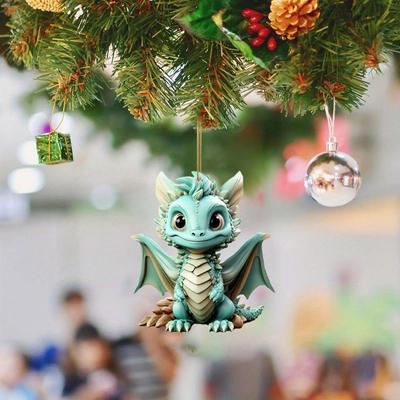 2D Flying Dragon Baby Pendant Decorative Acrylic Dragon Car Ornament Cartoon Hangable Xmas Tree Flat Pendant New Year