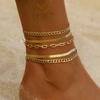 Retro and Exaggerated Multi-layer Metal Chain Bead Chain Anklet Fashion Trend Girl Multi-layer Anklet Temperament Jewelry