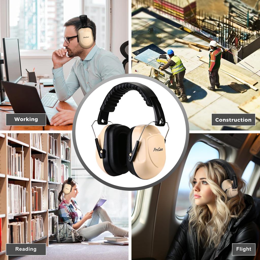 ProCase Adult Noise Cancelling Earmuffs with Adjustable Hearing Protection Noise Reduction 28dB NRR Beige Headband, Headphones, Rate -