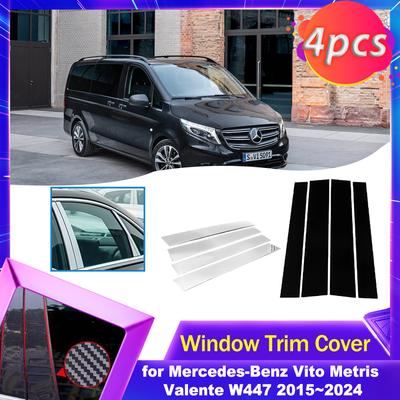 Door Window Trim Cover for Mercedes-Benz Vito Metris Valente W447 2015~2024 Carbon Fiber Chrome Sticker Pillar Posts Accessories