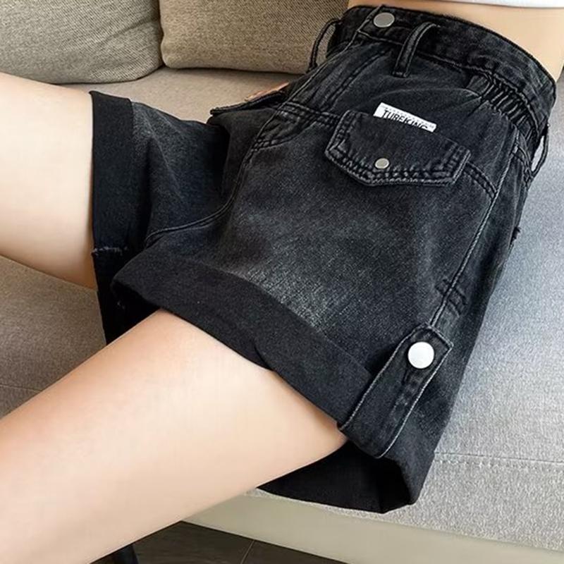 Summer Women Shorts Pants Lady High Waisted Loose High Street Denim Pants Female Streetwear Black Gray Wide Leg Short Jeans