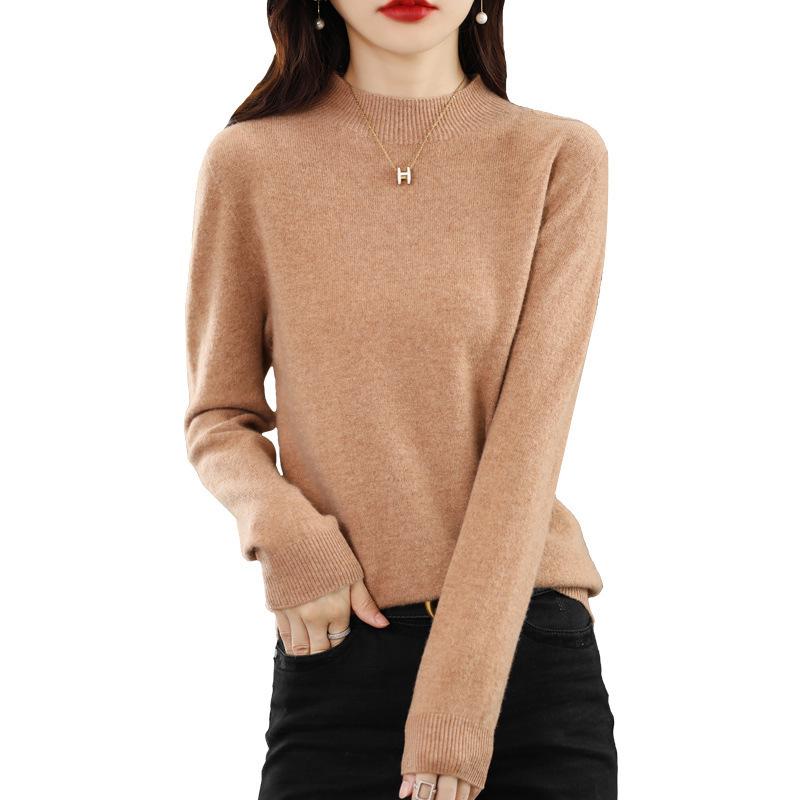 Women's Slim-Fit High Neck Wool Sweater - Autumn/Winter 2023 Collection, Solid Color, Base Layer
