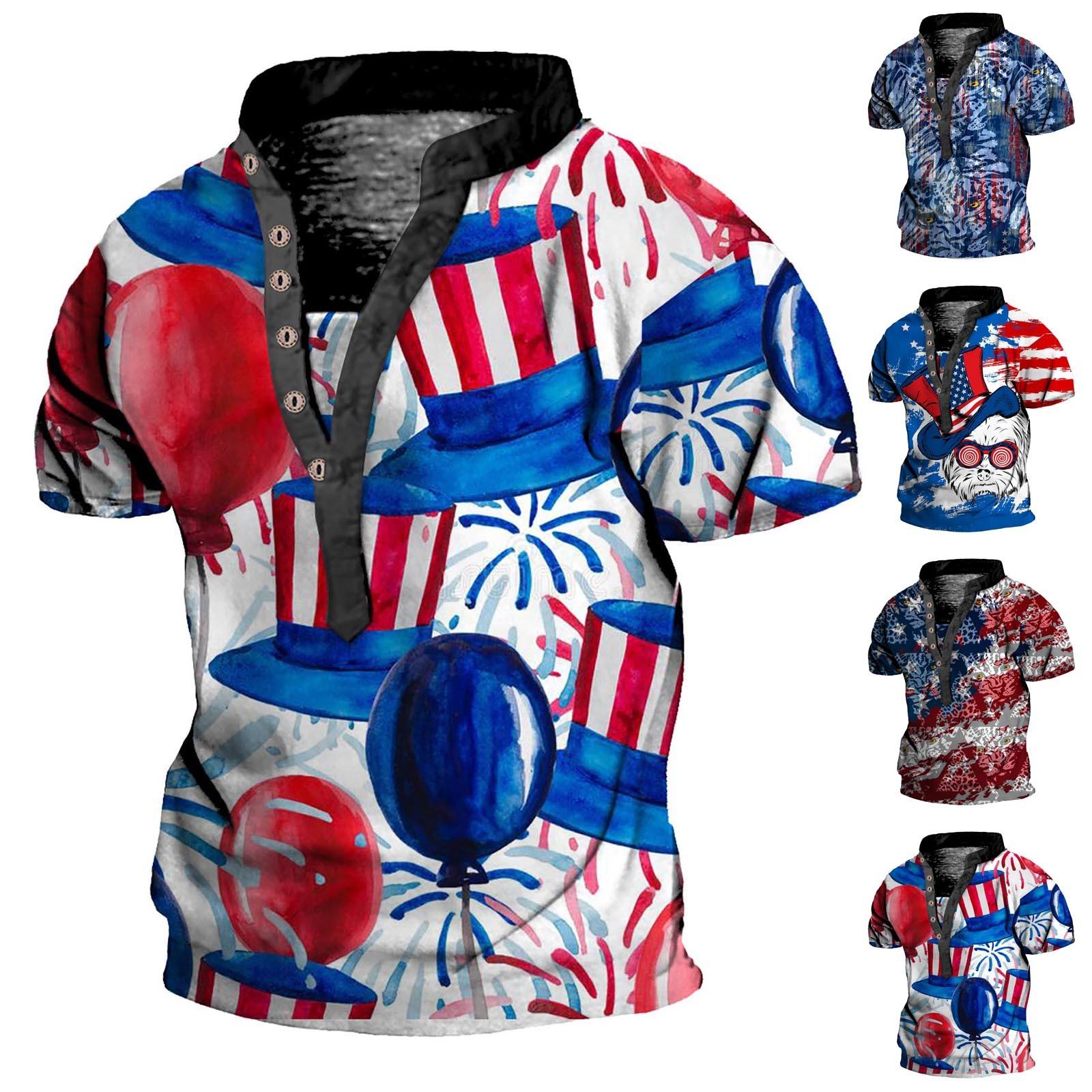 

(Куниде) Европейские и американские мужские винтажные топы с цифровой печатью и короткими рукавами