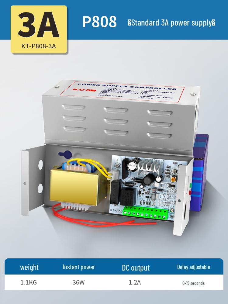 12V Access Control Power Supply with UPS, Electric Strike & Magnetic Lock, 3A Controller, Lithium Battery Standard 3A Power Supply