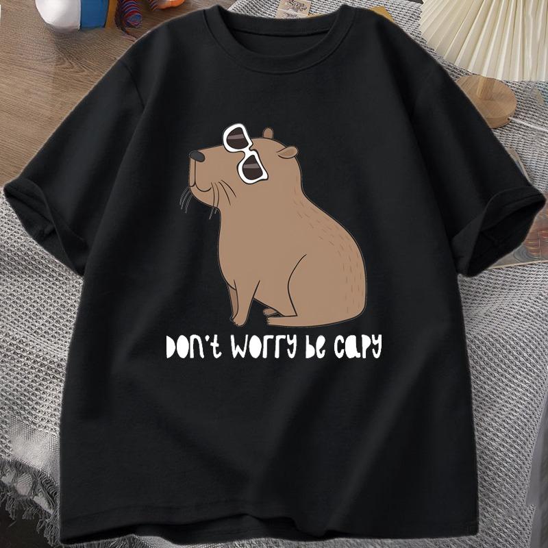 Dont Worry Be Capy Awesome Cute Capybara Tshirts Unisex Casual Cotton Summer T Shirt Short Sleeve Oversized Tshirt Animal Tees