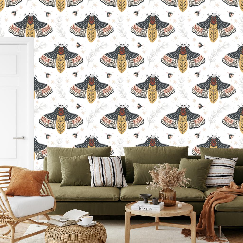 Rainbows and Butterflies Boho Wallpaper White, Gray and Graphite 50x1000