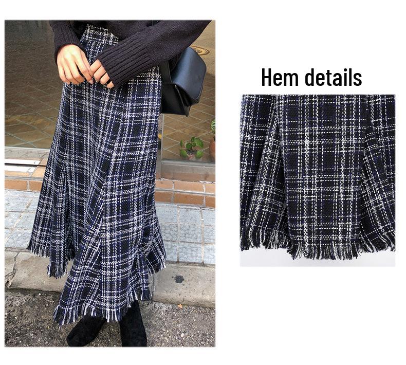 Women's High-Waist Fringe Pencil Skirt - Autumn/Winter Korean Style, Slim Fit, Mid-Length Pleated Umbrella Design