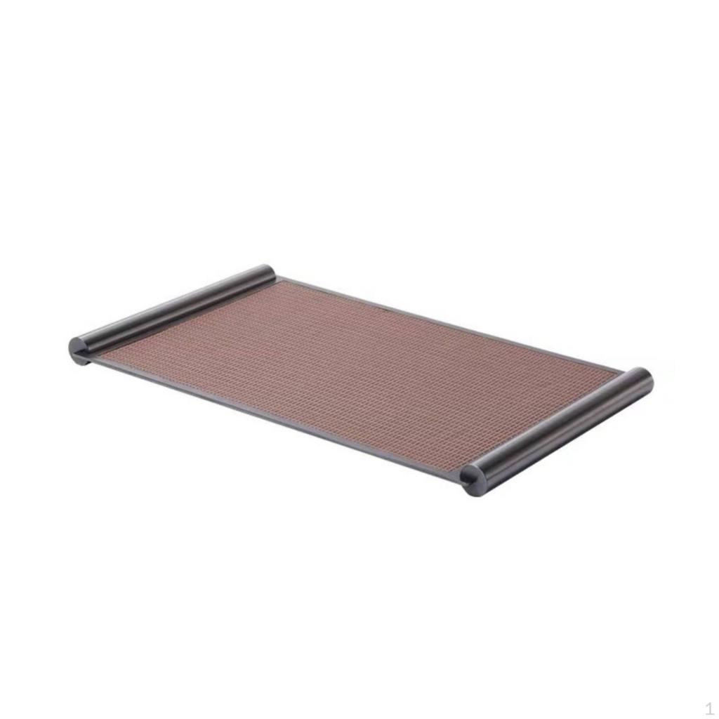 Leather Tray with Metal Frame Textured Rectangular Rails for Coffee Table, Vanity
