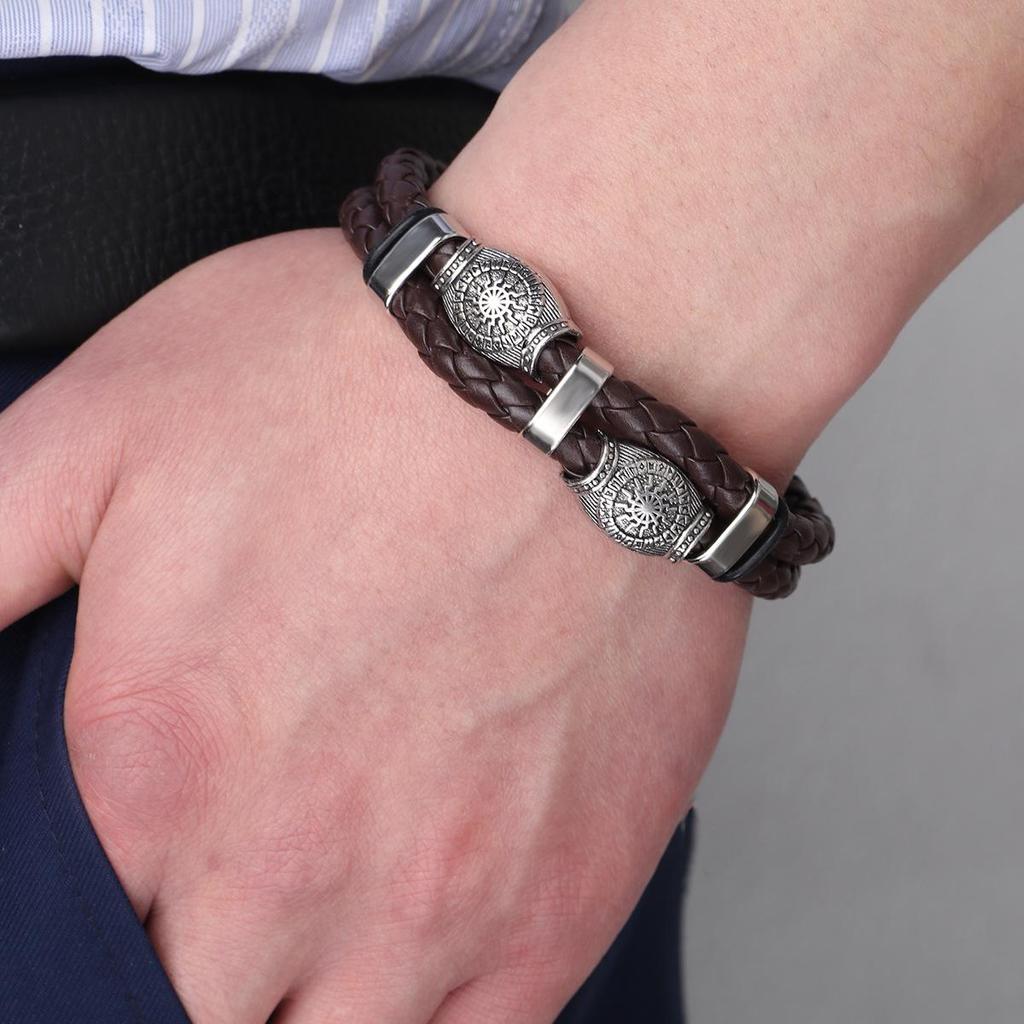 Men's Retro Punk Magnetic Buckle Leather Bracelet - Handmade, Woven with Metal Style