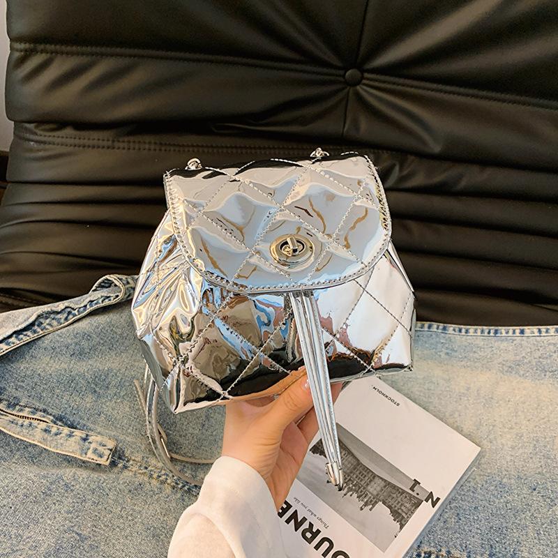 Fashion Glossy Rhombus Backpack Women's Versatile Chain Small Backpack