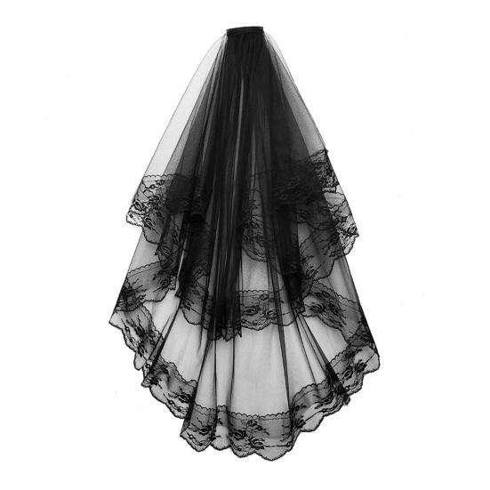 Yousheng Lace Veil Short Face Covering Retro Style Halloween Head Accessory with Exquisite Lace Binding Comb Veil for Gothic Bridal Lolita