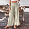 Women's Casual Wide Leg Pants with Side Zipper Relaxed Fit Elastic Waistband Lightweight Loose Trousers for Everyday Wear
