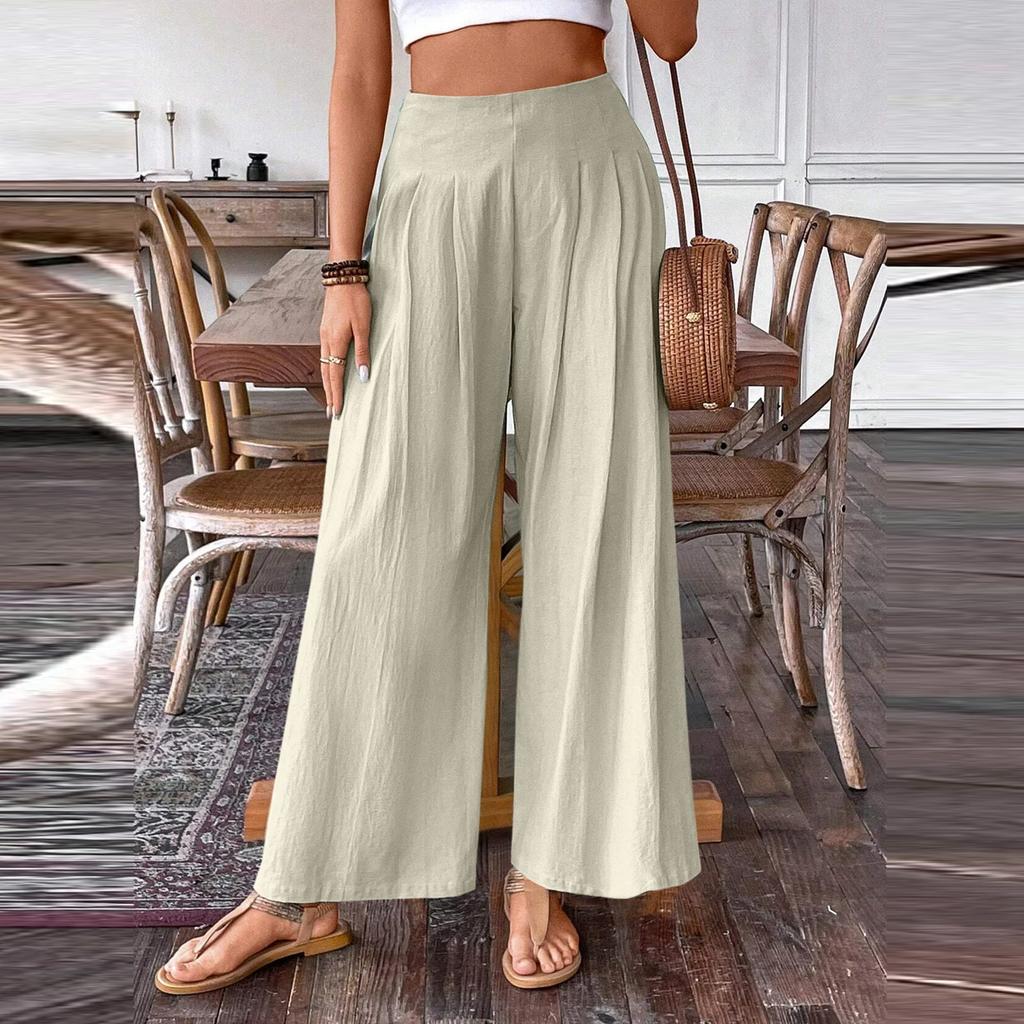 Women's Casual Wide Leg Pants with Side Zipper Relaxed Fit Elastic Waistband Lightweight Loose Trousers for Everyday Wear