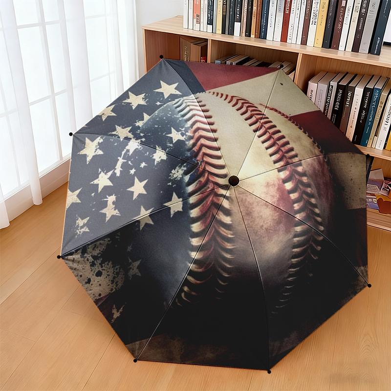 1pc American flag, baseball, and guitar Umbrella Portable Folding Umbrella Iron Frame Hole Bone Structure Outdoor Home Umbrella