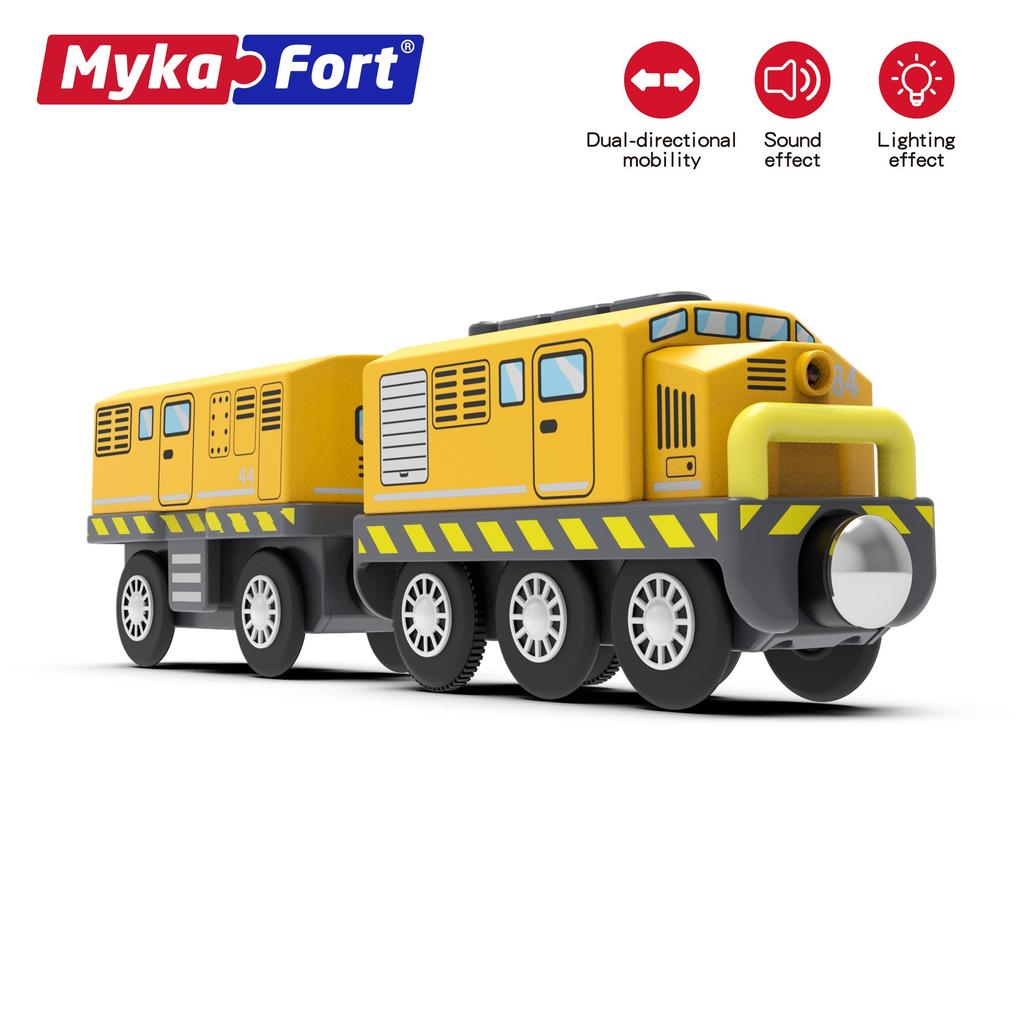 Wooden Rail Train Orange Traction Electric Vehicle Kids Toy Compatible Wooden Building Blocks Scene