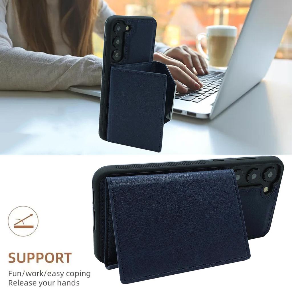 Para Samsung Galaxy S22 5G Capa com Bolsa de Cartão Destacável Couro+TPU Capa de Telefone Kickstand