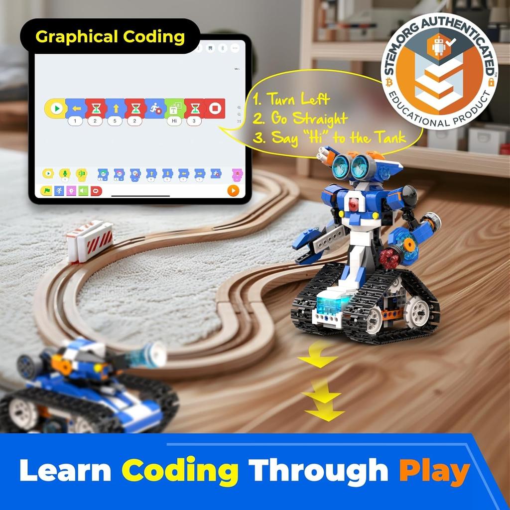 Robot J Creative Robot Building Kit, 6-in-1 Programmable App Remote Control Robot/Tank STEM Learning Toy, Educational Coding Gifts for 7-8 8-12 Years