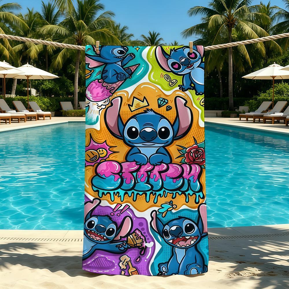 Cartoon S-Stitch-ES Cute Towel For Outdoor Camping Beach Towel Super Absorbent Quick-Drying Summer Towel
