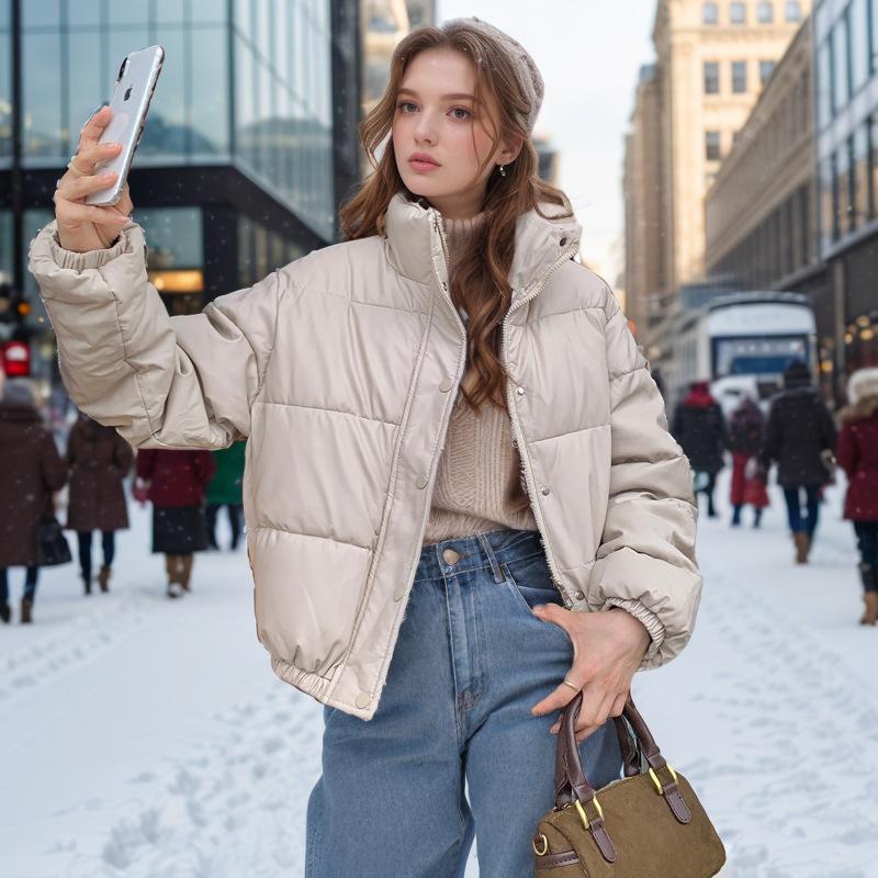 GMXIA Damen Vintage Casual Einfarbig Druck Herbst Winter Langarm Stehkragen Jacken & Mäntel