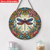 2D flat 20*20cm1pc Vibrant bright-coloured Dragonflies&Heart shape Flowers patterns Round Signage, Colorful Wall Art Decor for Bar Cafe Club Yard Home