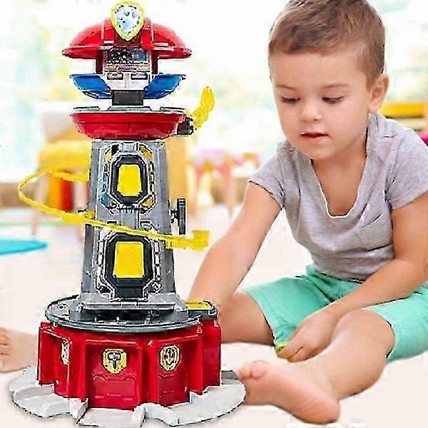Large Size Interactive Rescue Pup Tower Toy Set - Kids Action Figures Vehicles Boys Birthday Gift