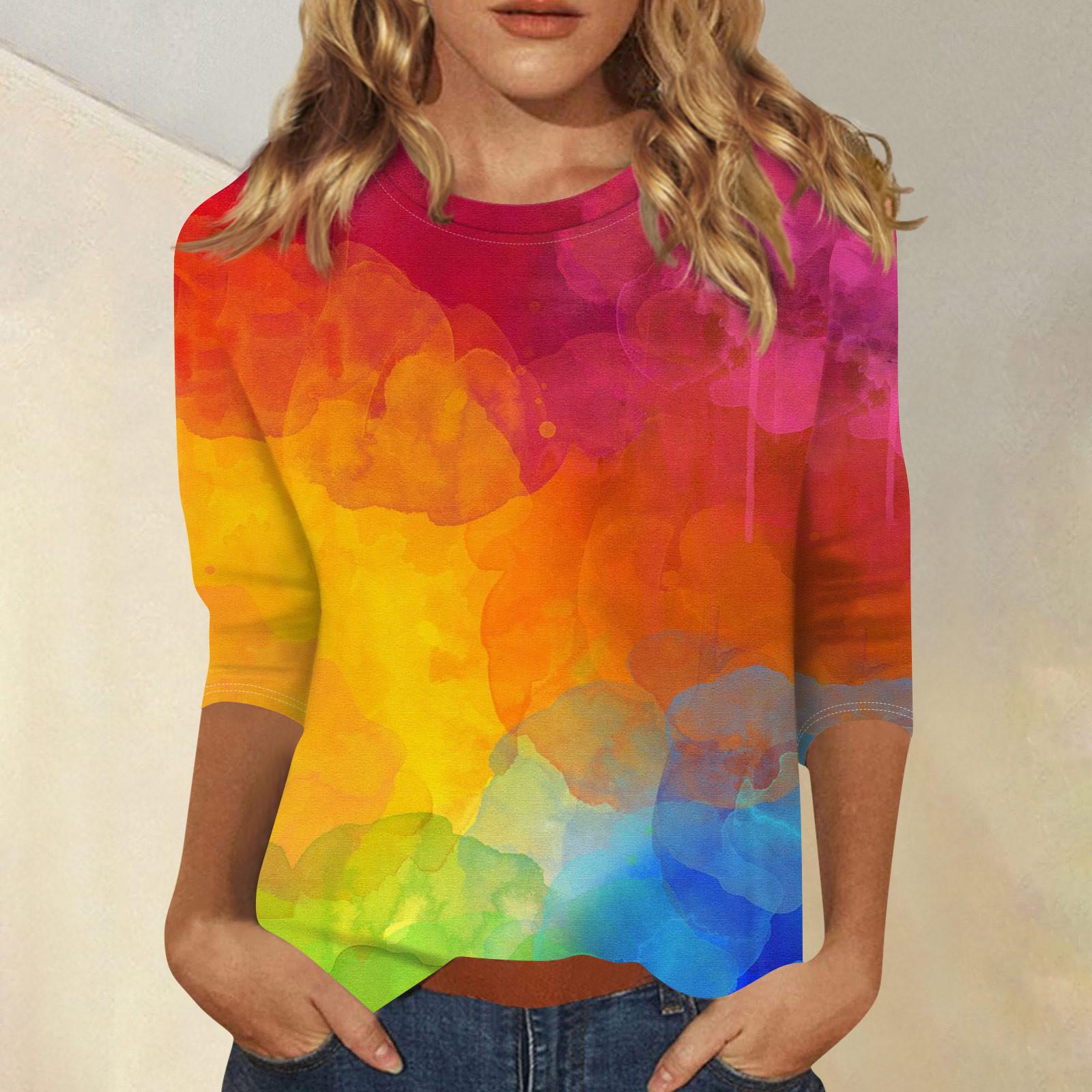 

Женские свободные повседневные цветочные принты с круглым вырезом и рукавами три четверти XL красный