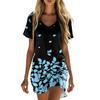 Womens V Neck Short Sleeve Casual Dress Floral Print Lightweight Summer Tunic Dress for Daily Wear Beach Cover Up