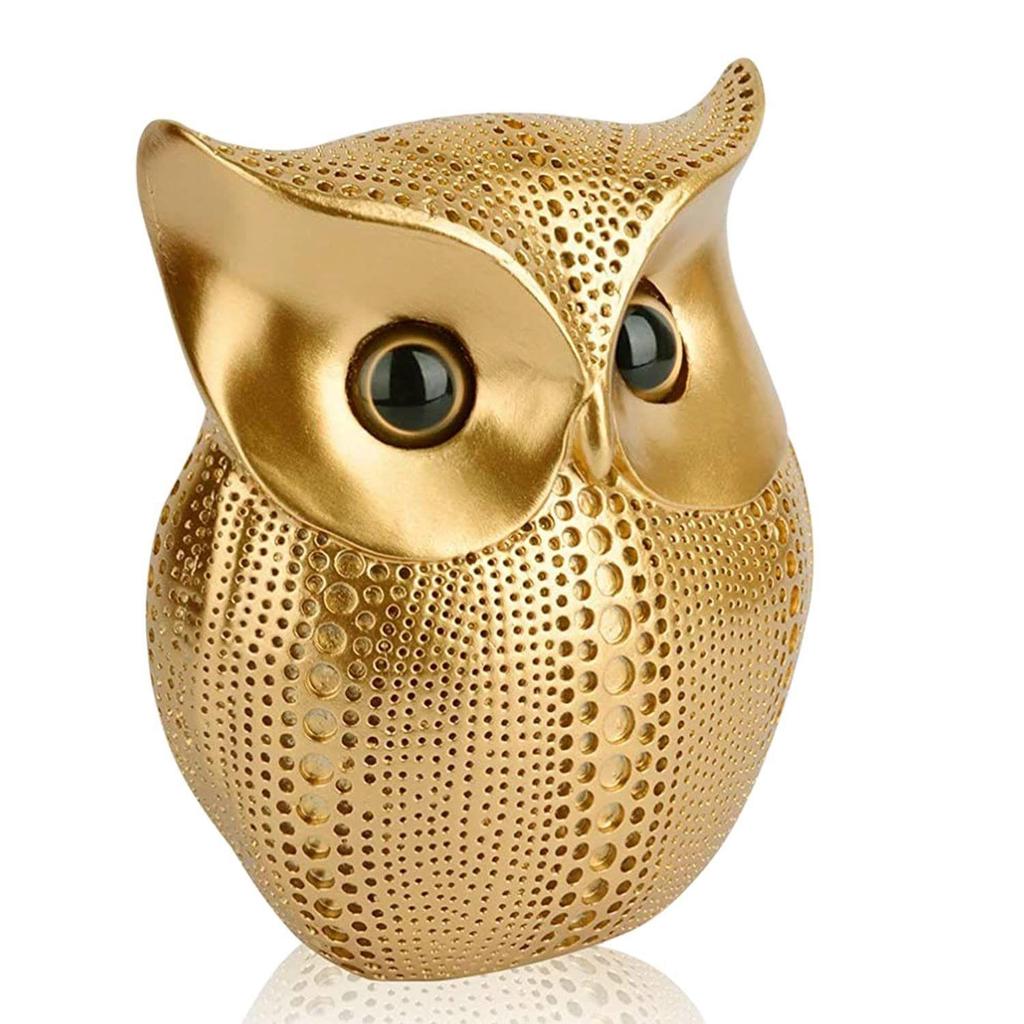 Moderne stilig Lucky Owl Resin kunstfigur (gylden), 1 stk