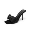 2025 Summer New Rhinestones with Black Sandals High Heels Stiletto Bow Fairy Wind Half Slippers Woman