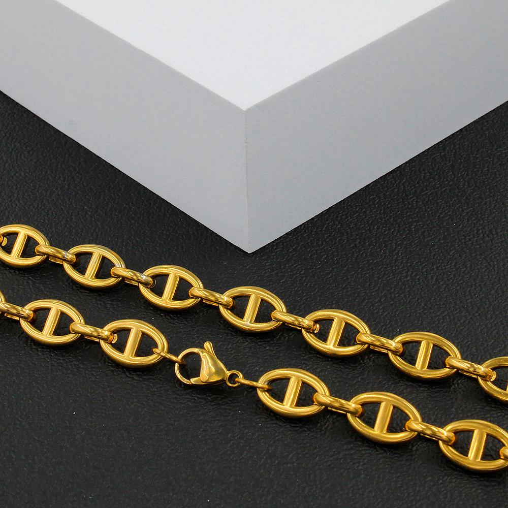 8mm/10mm Stainless Steel Hip Hop Coffee Bean Chains Necklaces Pig Nose Chains Bracelets Punk Necklace Men's Hip Hop Jewelry