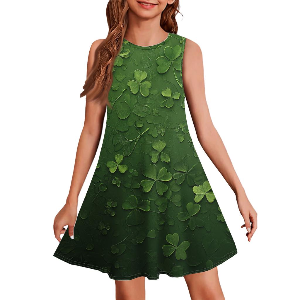 Girl Summer Dress Sleeveless Printed Color Casual Dress St. Patrick's Day