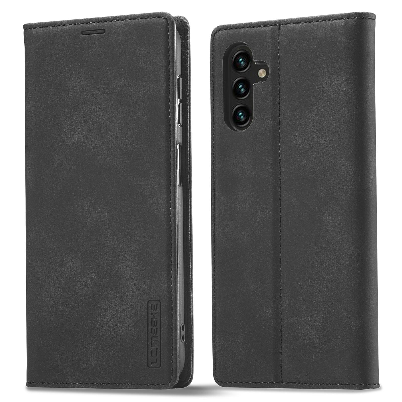 

LC.IMEEKE Для Samsung Galaxy A34 5G Защитный чехол для мобильного телефона из ПУ кожи, откидной, фолио, кошелек, подставка, с магнитной фиксацией Black