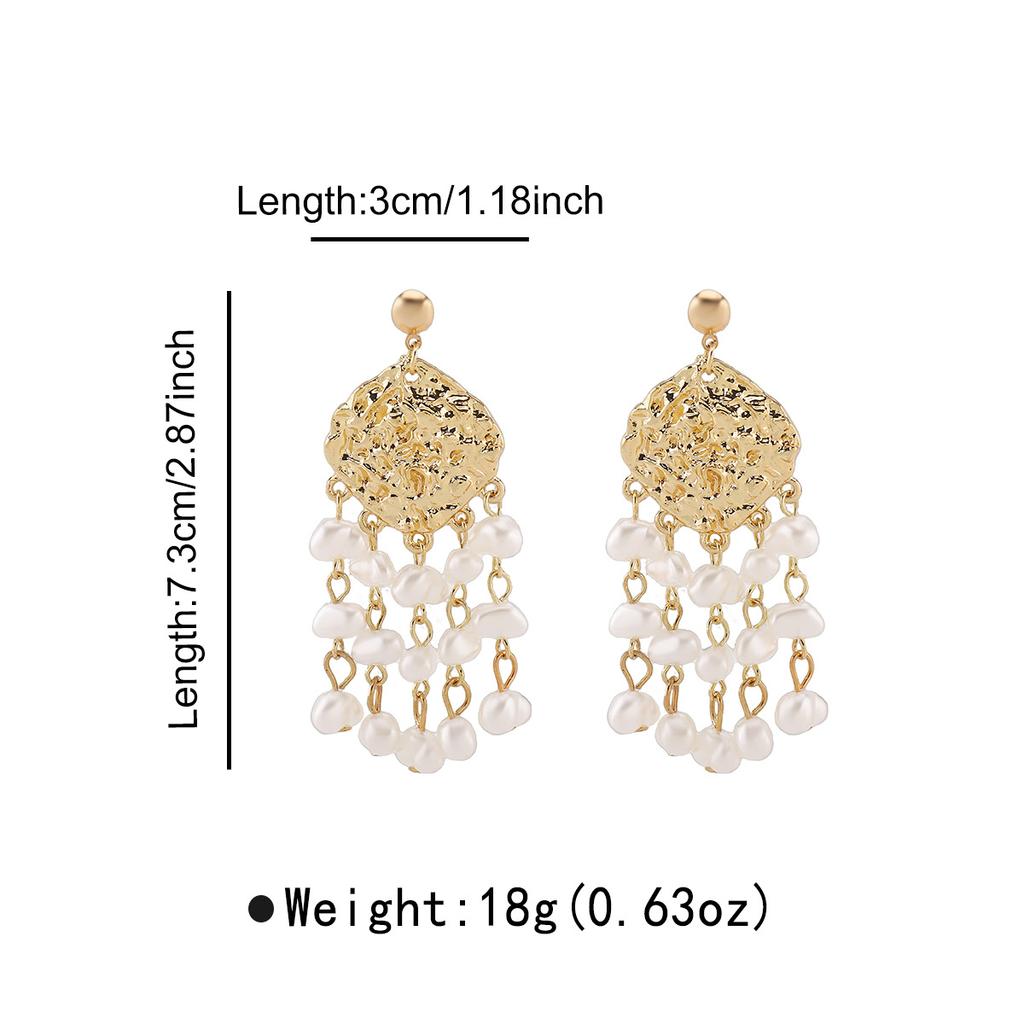 New Fashion Retro Alloy Pearl Shell Multi Layer Tassel Dangle Earrings European American Ins Style Ear Jewelry