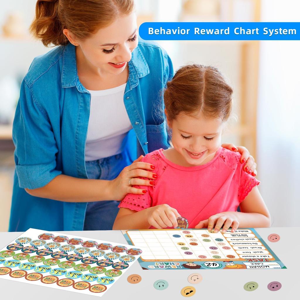 Boho 32 Chore Charts Behavior Reward Chart System,Sticker Chore Chart Pad for Kids with 2328 Stickers, 12.2" x 9.8" Magnetic Reward Chart to Develop