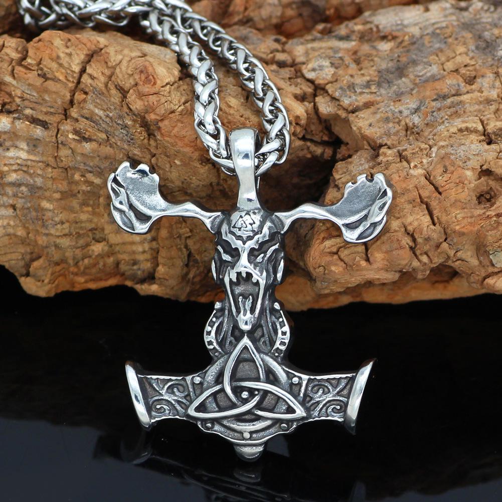 Stainless Steel Triquetra & Thor's Hammer Pendant Necklace