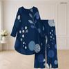 Plus Size Women Abstract Printed Two Piece Set Round Neck Long Sleeve High Low Top Wide Leg Pants