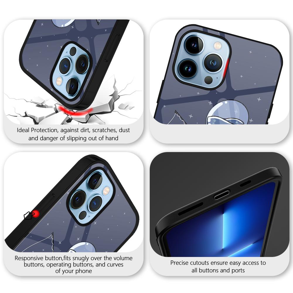 Protection Shell Case For Iphone 14 13 11 12 Pro Max Mini Xs Xr X 7 8 6s Plus Se 2022 Tempered Glass Moon Astronaut Cover Capas