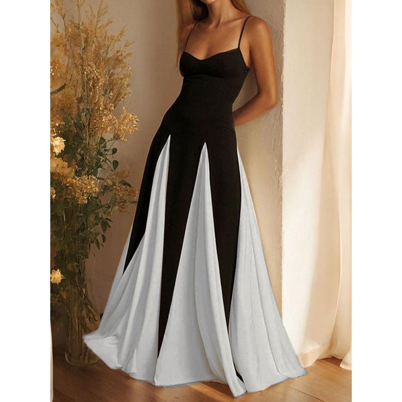 Elegantes, modisches und sexy Club-Trend-Off-Shoulder-Patchwork-Maxikleid mit Trägern, Damen-Abendkleid