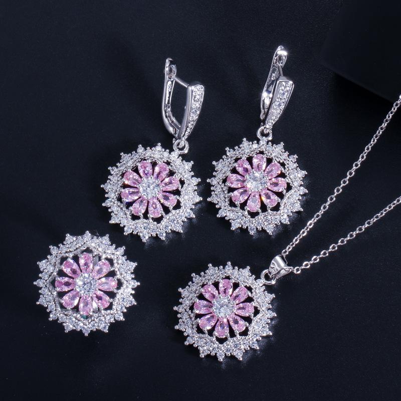 Ki0082 Bridal Dinner Accessories, Zircon Earrings, Pendant Ring Three-Piece Set