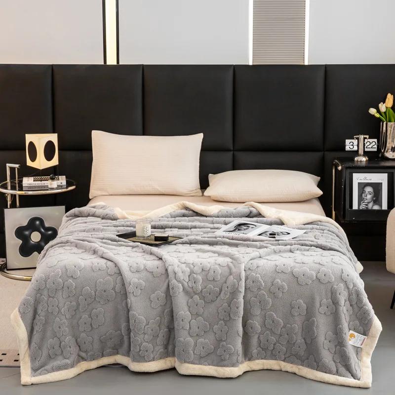 Thickened Lamb Wool Sherpa Fleece Bed Blanket Soft Fluffy Warm Cozy Plush Fuzzy Blanket With Elegant 3D Pattern For Couch Sofa