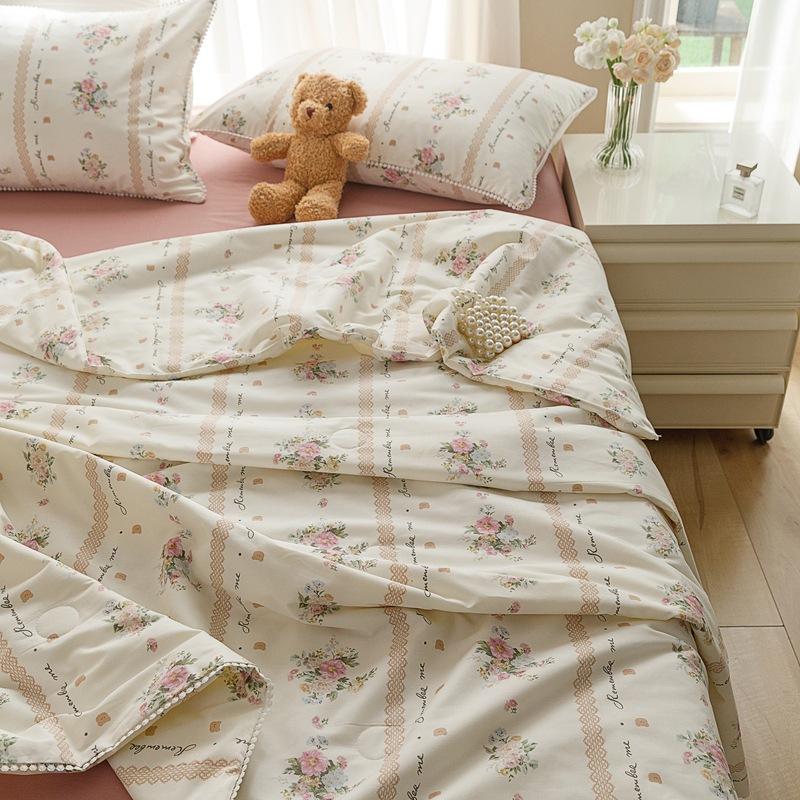 Cuvertură dublă cu aer condiționat, din bumbac, pentru copii, cu desene animate, set de patru piese, cuvertură din fibră de soia.