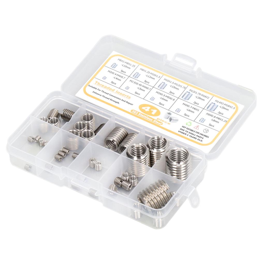 41 Pcs Thread Repair Insert Assortment Kit Stainless Steel M2 To M14 Thread Repair Insert with Storage Box
