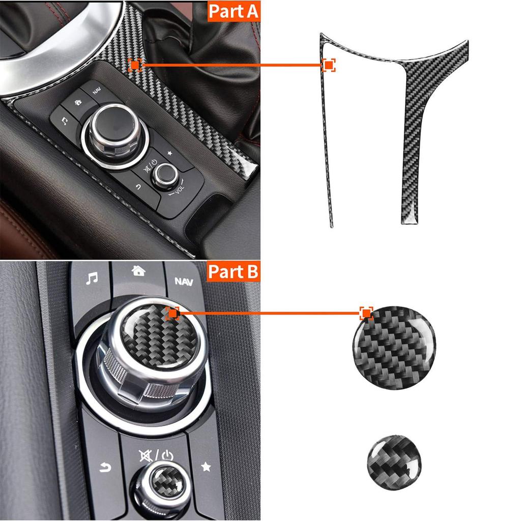 3 Pcs Carbon Fiber Interior Multimedia Box Frame Button Cover For Mazda MX5 ND