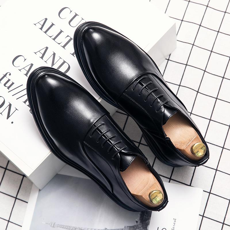 Large size leather shoes new autumn British business dress groom wedding brown pointed casual derby shoes